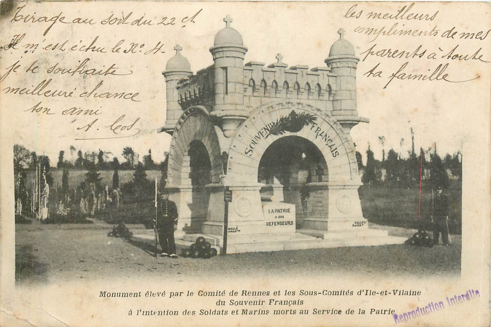 CPA Monument eleve par le Comite de Rennes et les Sous Comites d'Ile et Vilaine du Souvenir Francais