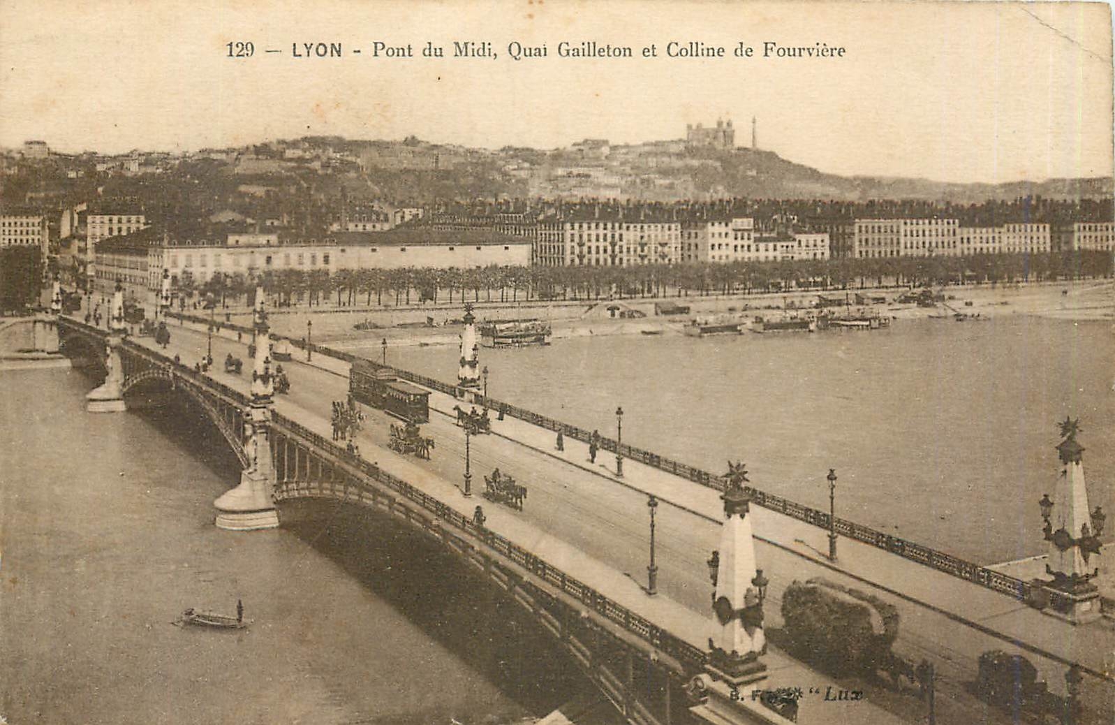 CPA Lyon - Pont du Midi Quai Gailleton et Colline de Fourviere Tramway