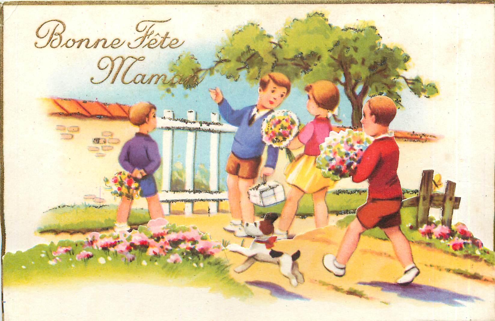 CPA Bonne Fete Mamam Enfants Chien