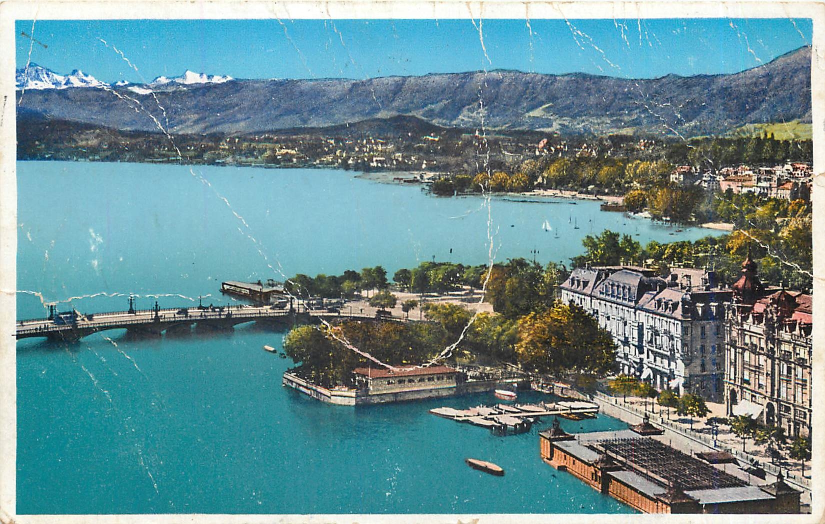 CPA Zuerich. Bauschaenzli und Quaibruecke