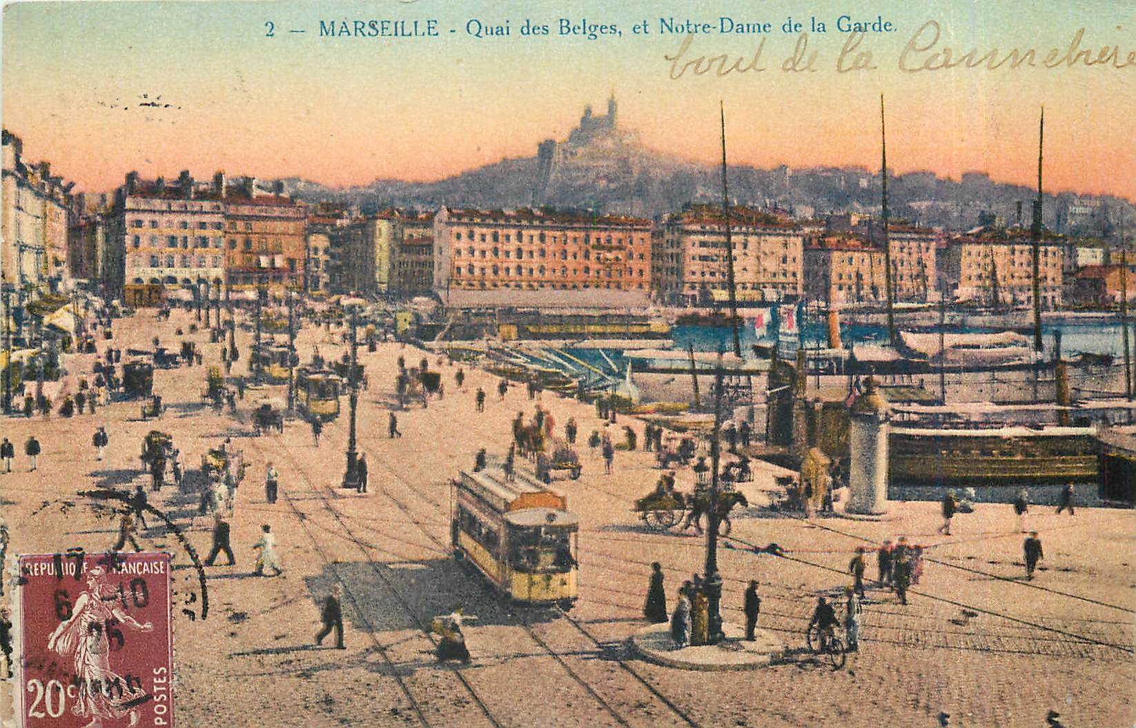 CPA Marseille Quai des Belges et Notre Dame de la Garde Bateau Tramway