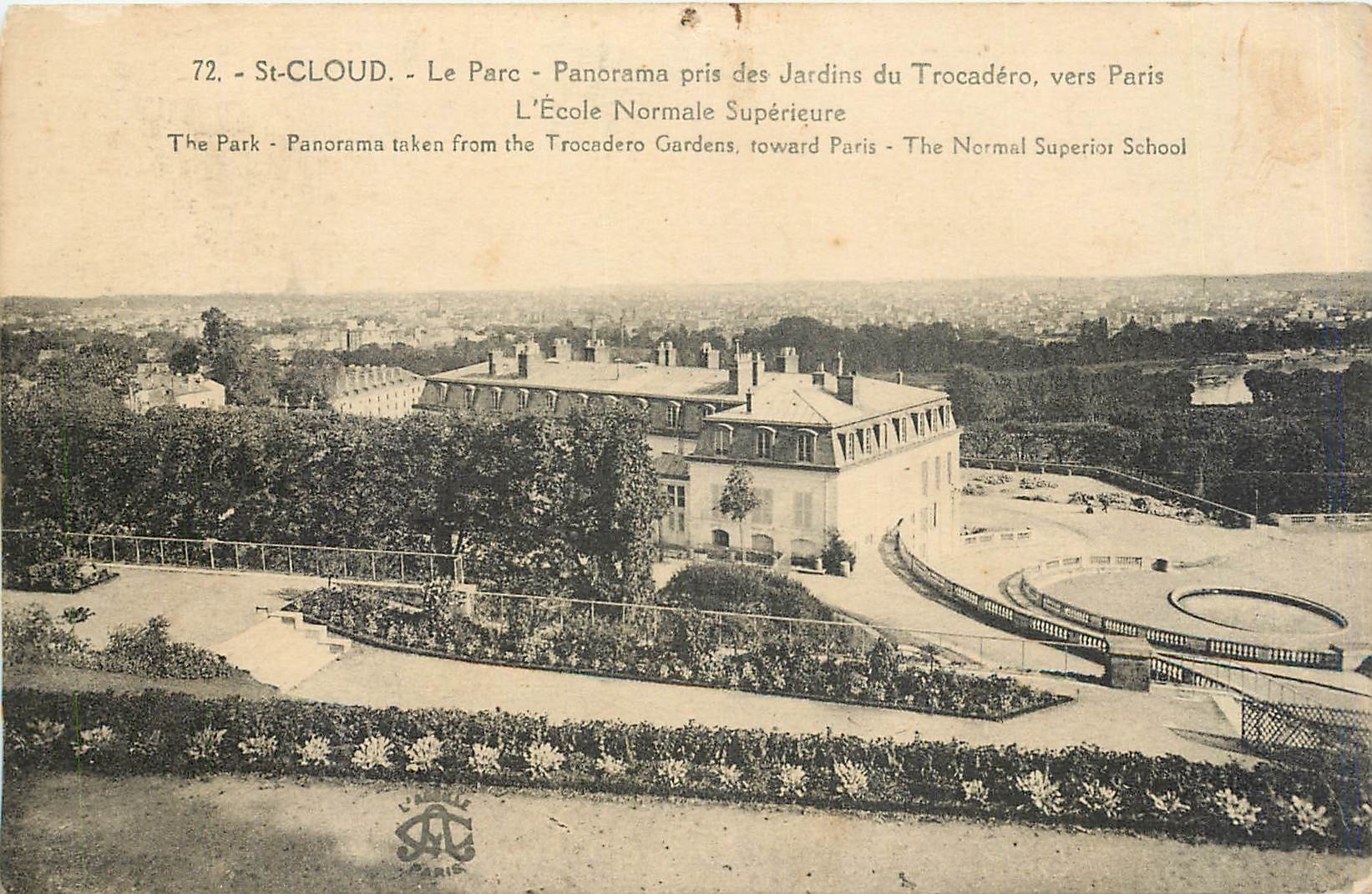CPA St Cloud Le Parc Panorama pris des Jardins du Trocadero vers Paris L'Ecole Normale Superieure 