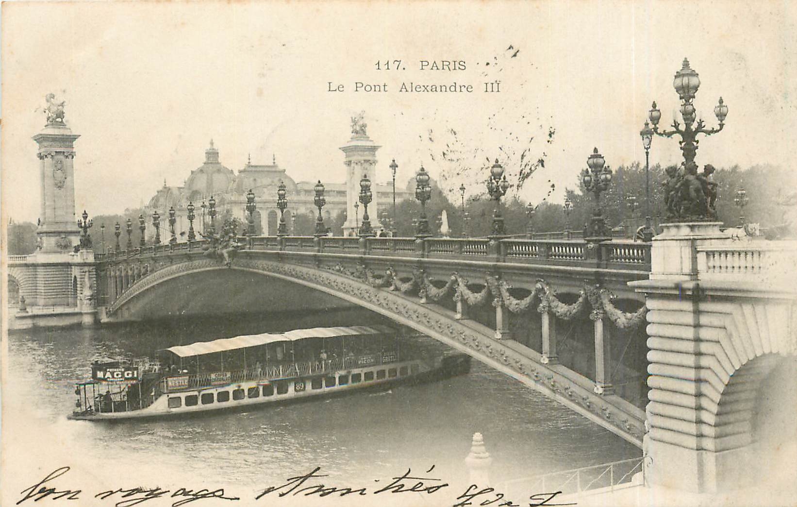 CPA Paris Le Pont Alexandre III Bateau Peniche