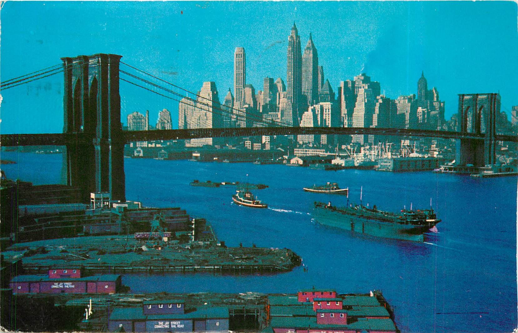 CPM Brookly Bridge East River and Lower Manhattan Skyline New Your 