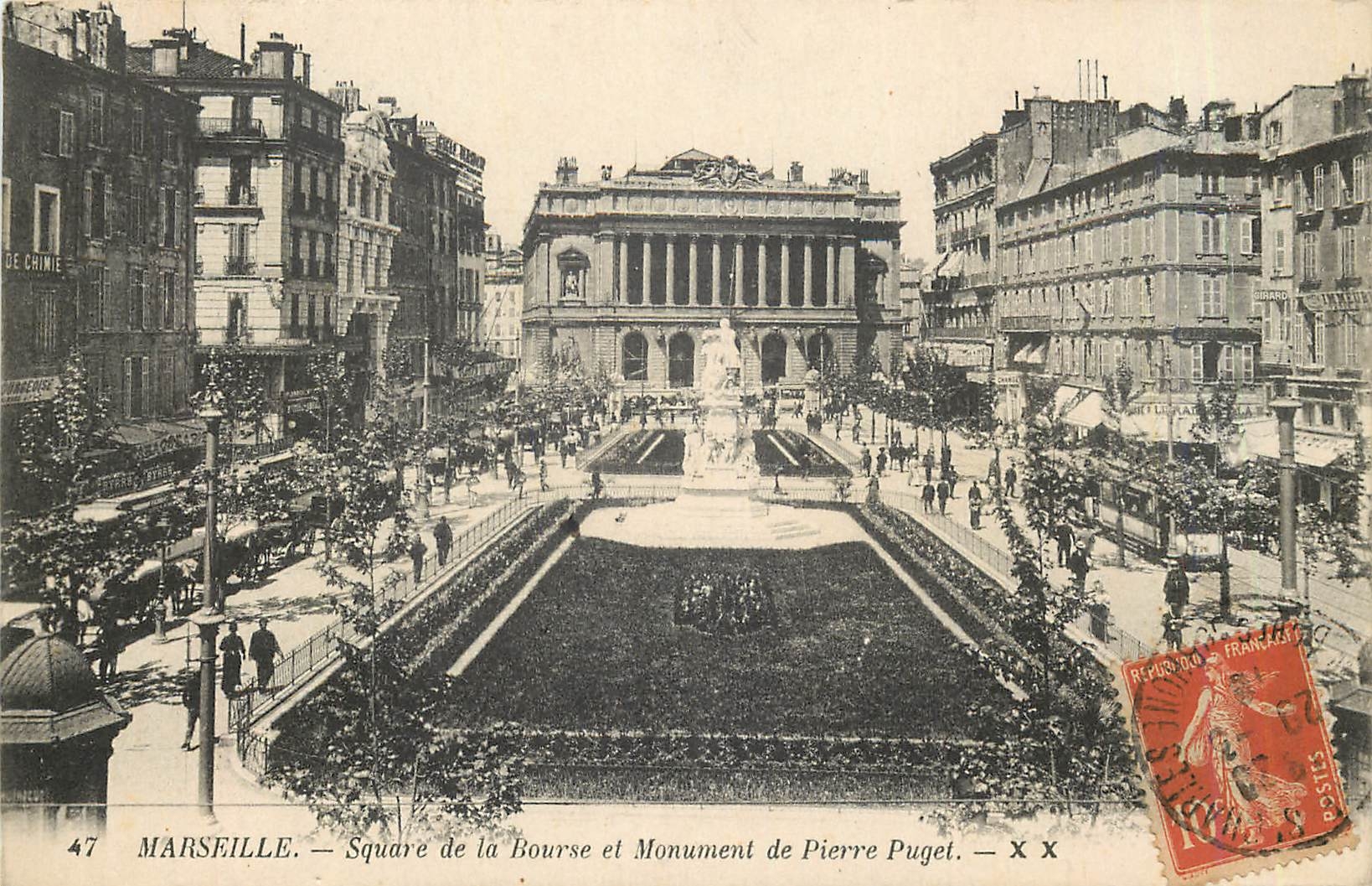 CPA Marseille Square de la Bourse et Monument de Pierre Puget