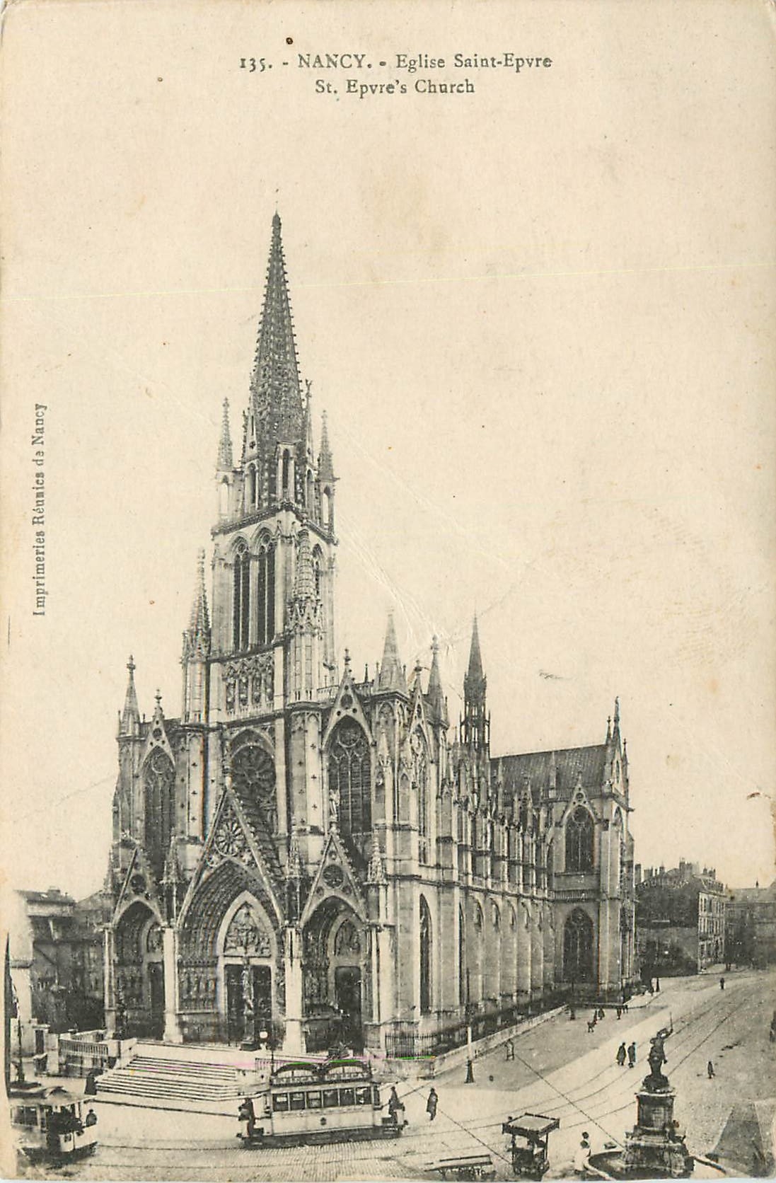 CPA NANCY. Eglise Saint-Epvre Tramway