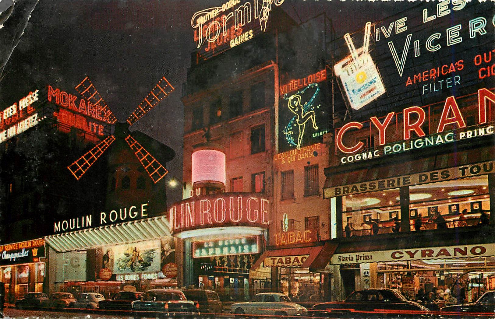 CPM PARIS Montmartre la nuit - Le Moulin Rouge Cyrano Tabac