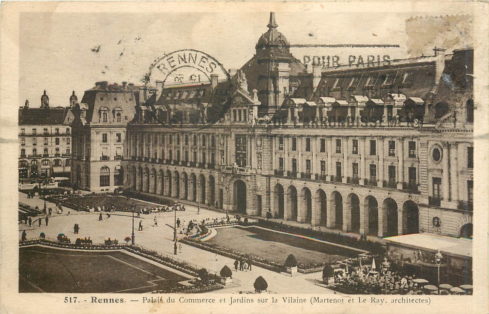 CPA Rennes - Palais du Commerce et jardins sur la Vilaine