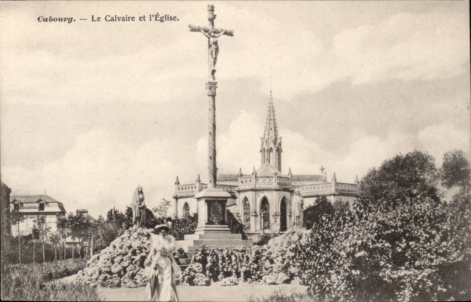 CAbourg CPA Le calvaire et l'eglise