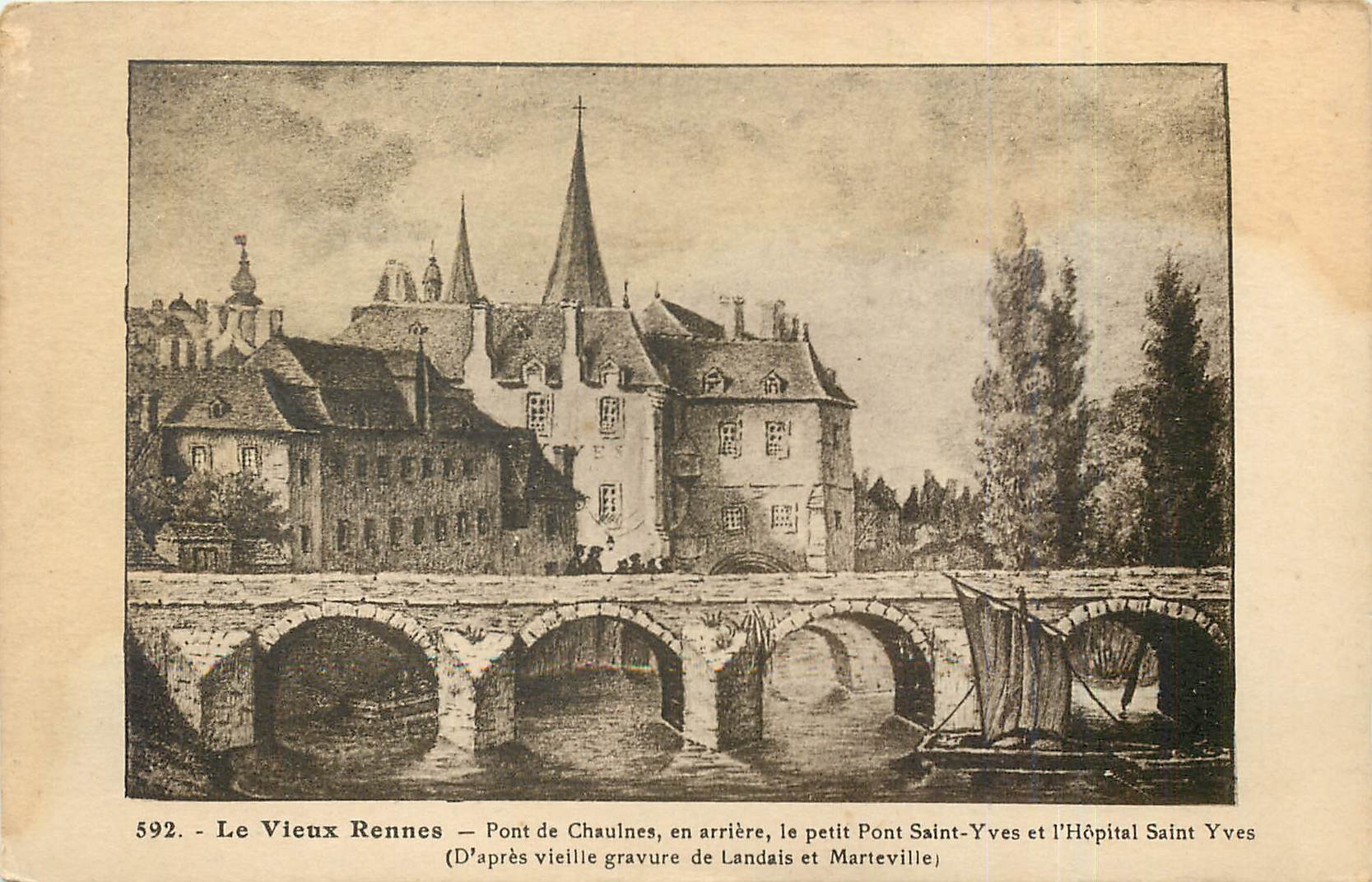 CPA Le Vieux rennes-Pont de Chaulnes  en rriee  le petit Pont Saint-Yves et l'hopital Saint Yves