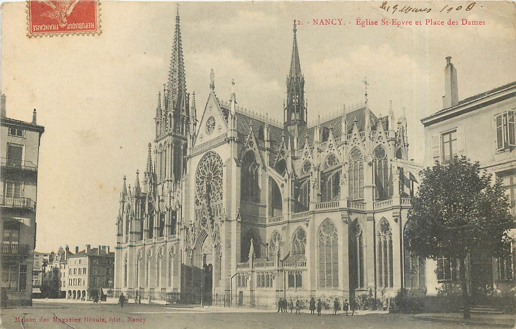 CPA NANCY- Eglise St-Euvre et Place des Dames