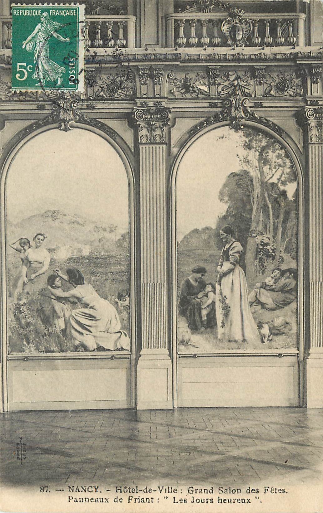 CPA Nancy Hotel de Ville : Grand Salon des fêtes. Panneaux de Friant : Les jours heureux