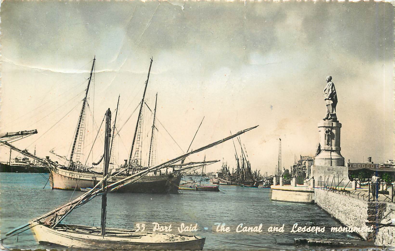CPA Port Said the Canal and Cesseps monumentA