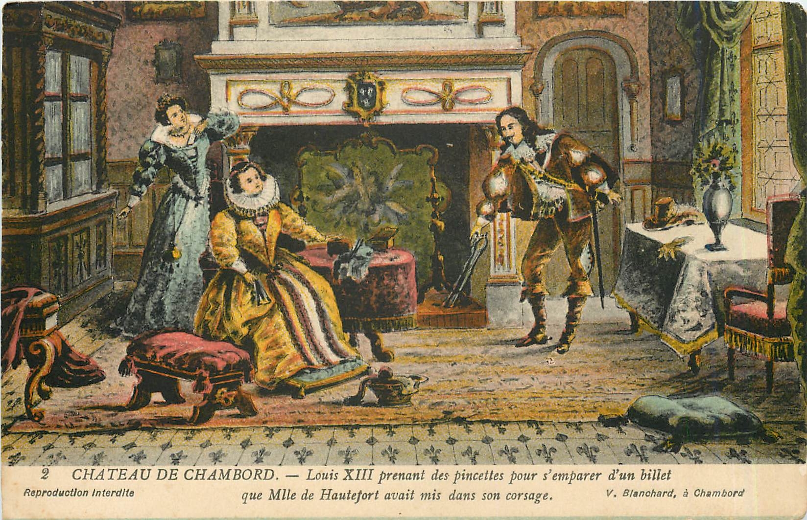 CPA Chateau de Chambord Louis XII Prenant des pincettes pour s'emparer d'un billet que mlle de haute