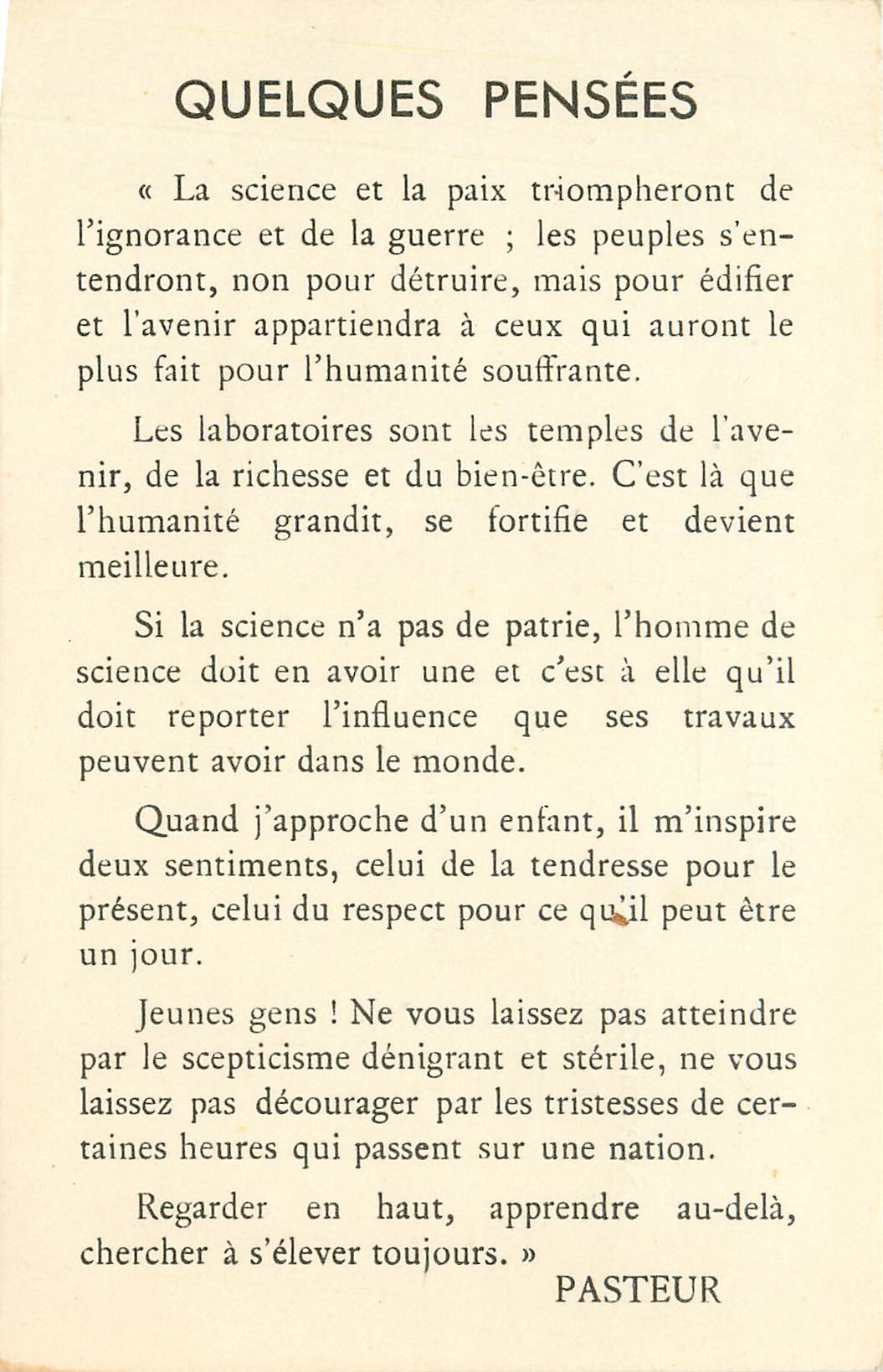 CPA Quelques pensees Pasteur