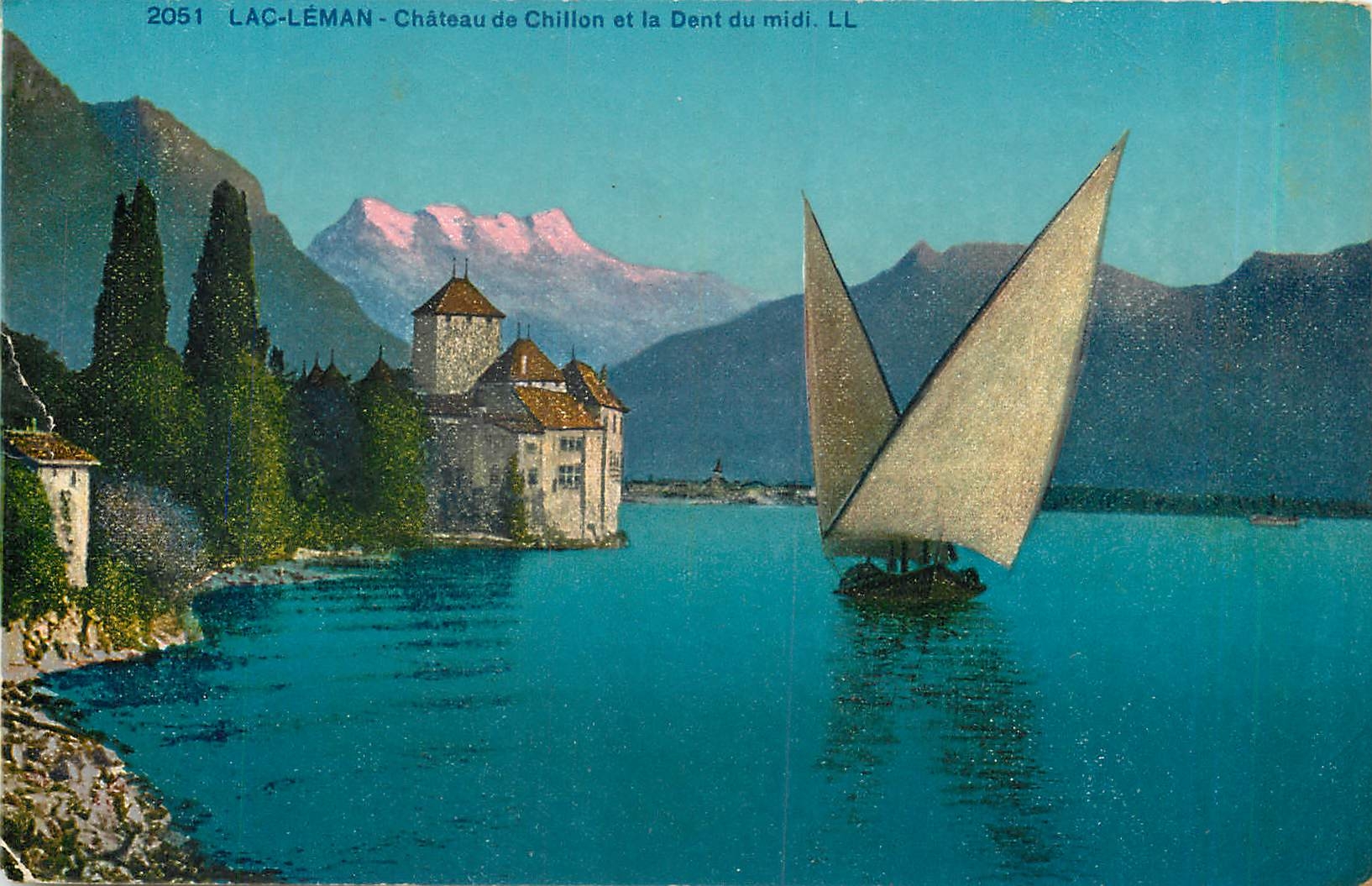 CPA Lac Leman Chateau de Chillon et la Dnt du midi Bateau