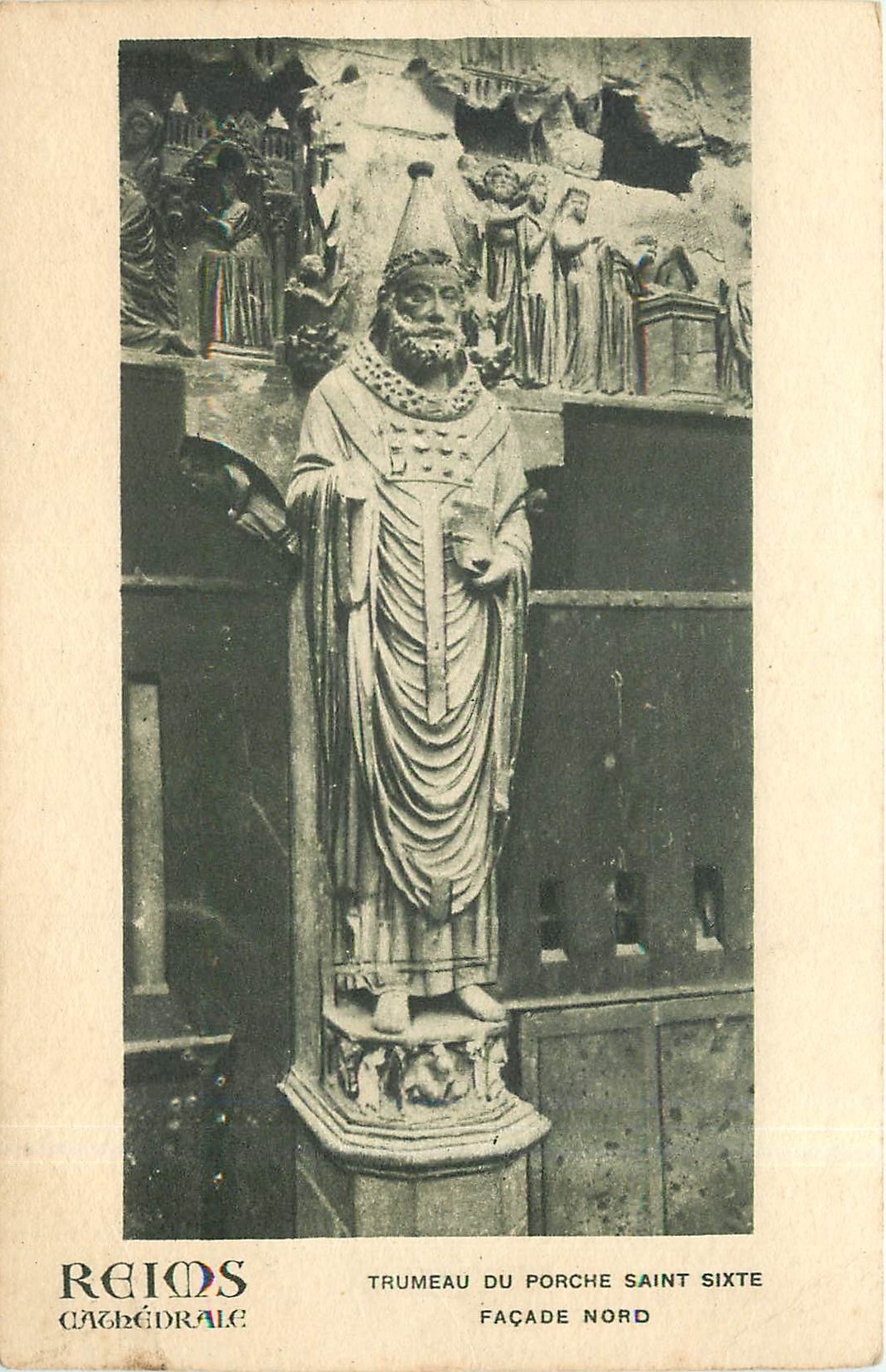 CPA Reims cathedrale Trumeau du Porche Saint Sixte Facade Nord 