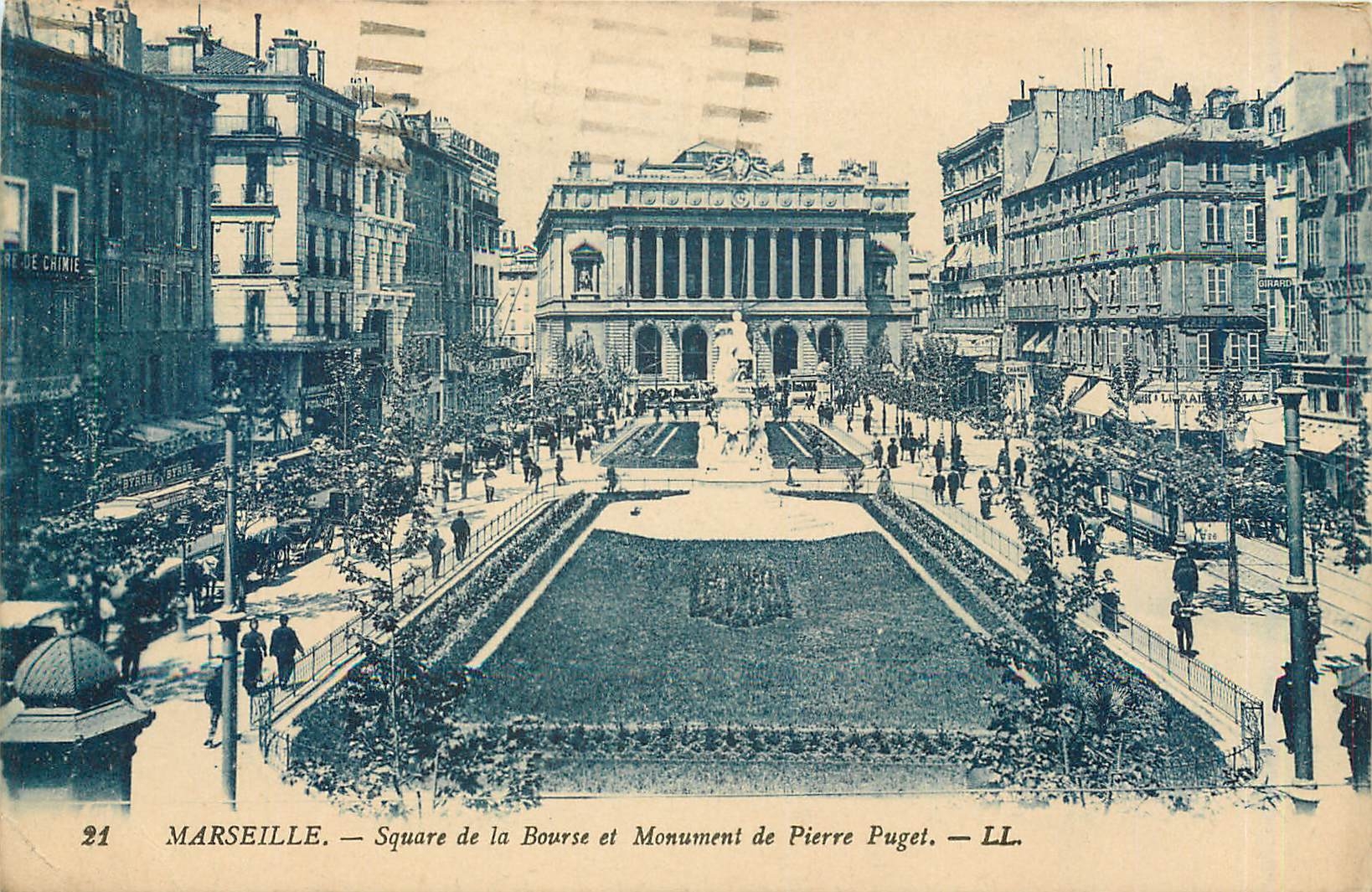 CPA Marseille Square de la Bourse et Monument de Pierre Puget 