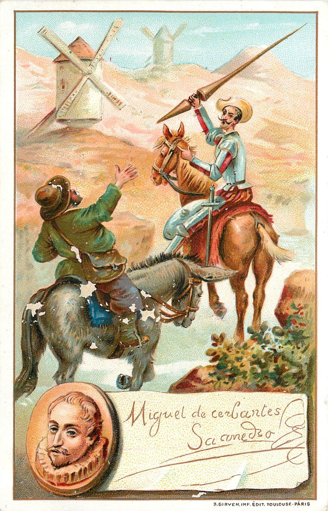 CPA Miguel de cervantes Chicoree La Bergere Moulin Don Quichotte