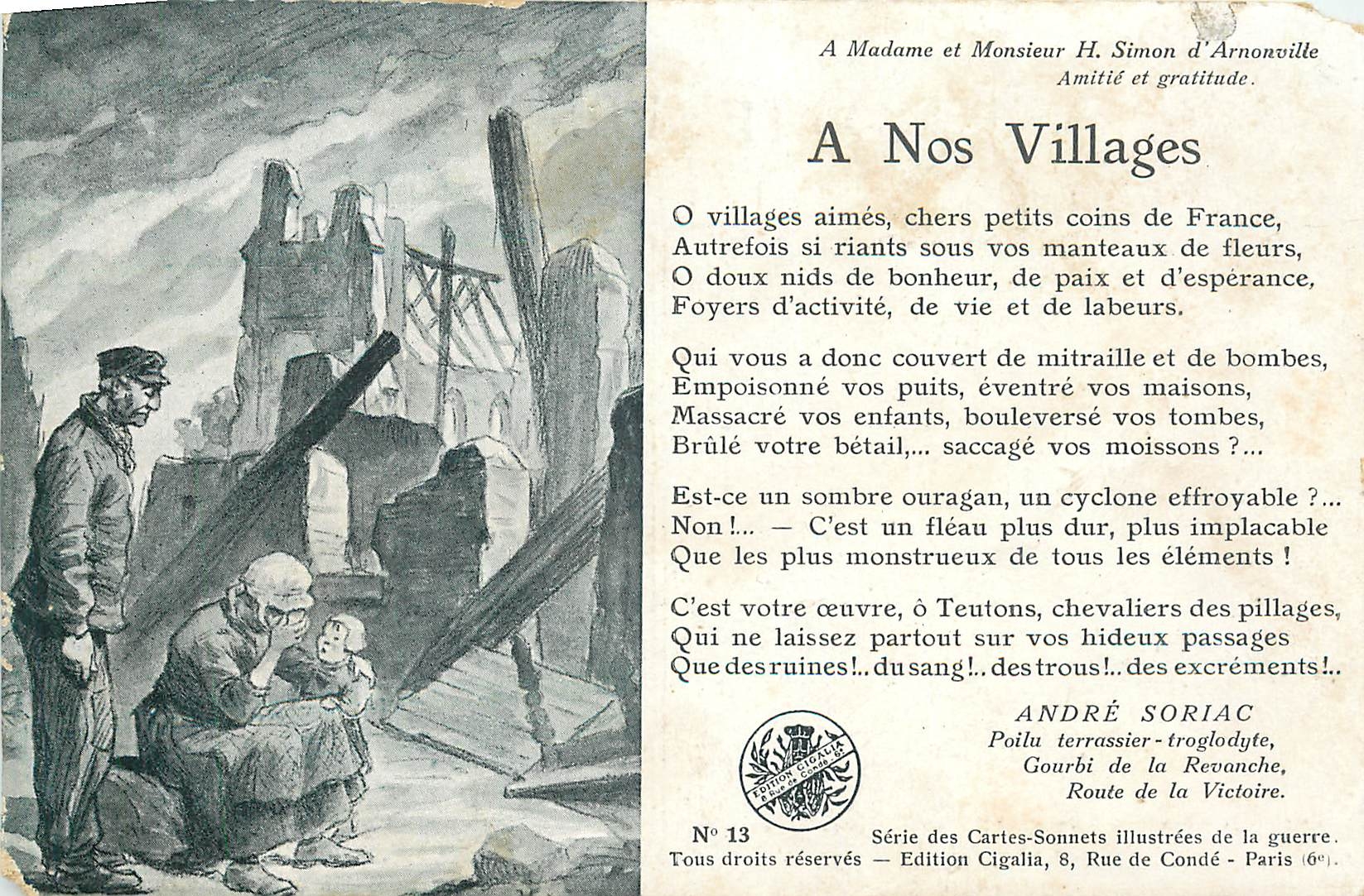 CPA A Madame et Monsieur H Simon d'Arnonville Amitie et gratitude 