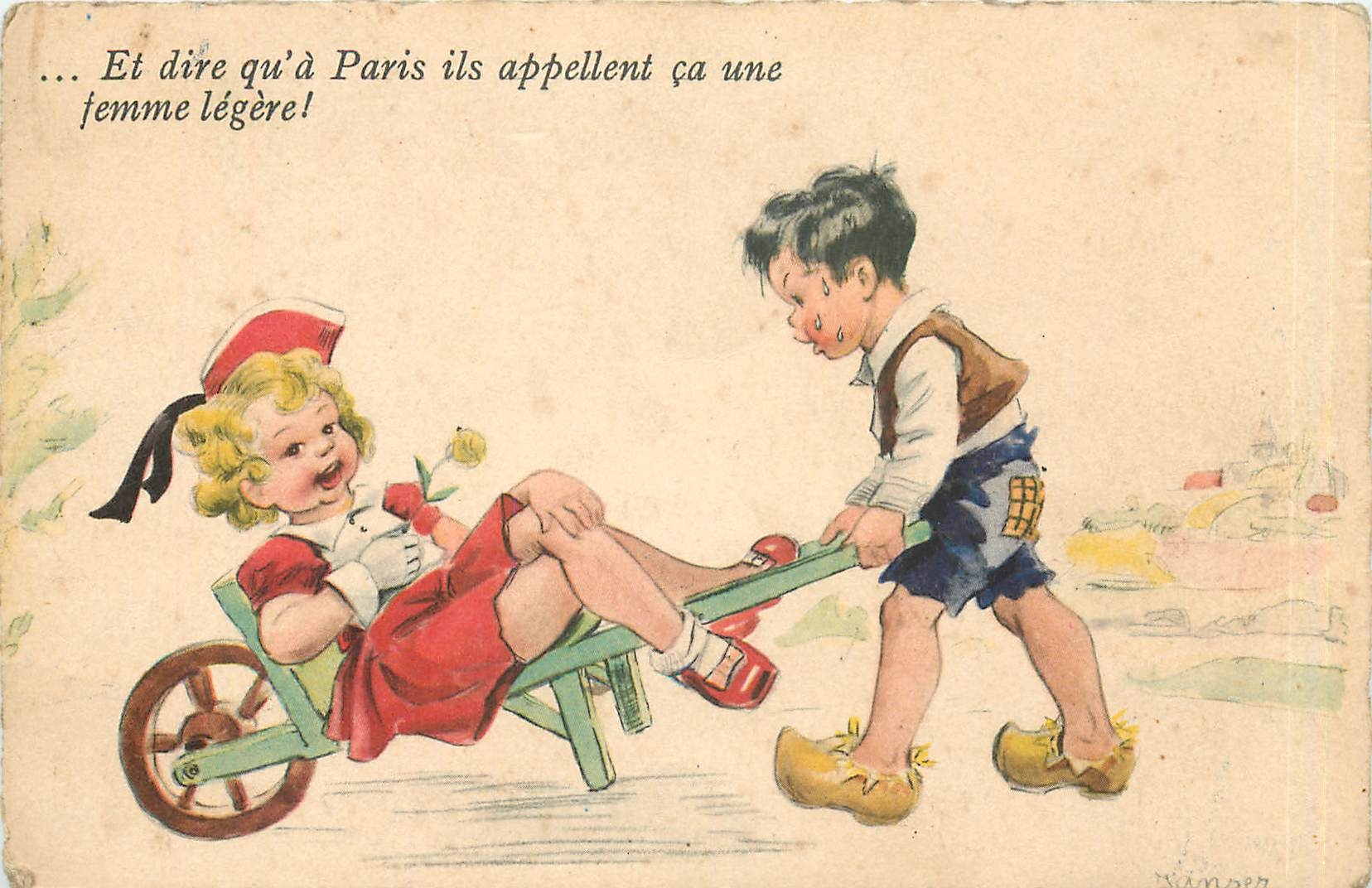 CPA Et dire qu'a Paris ils appellent ca une femme legere Enfants