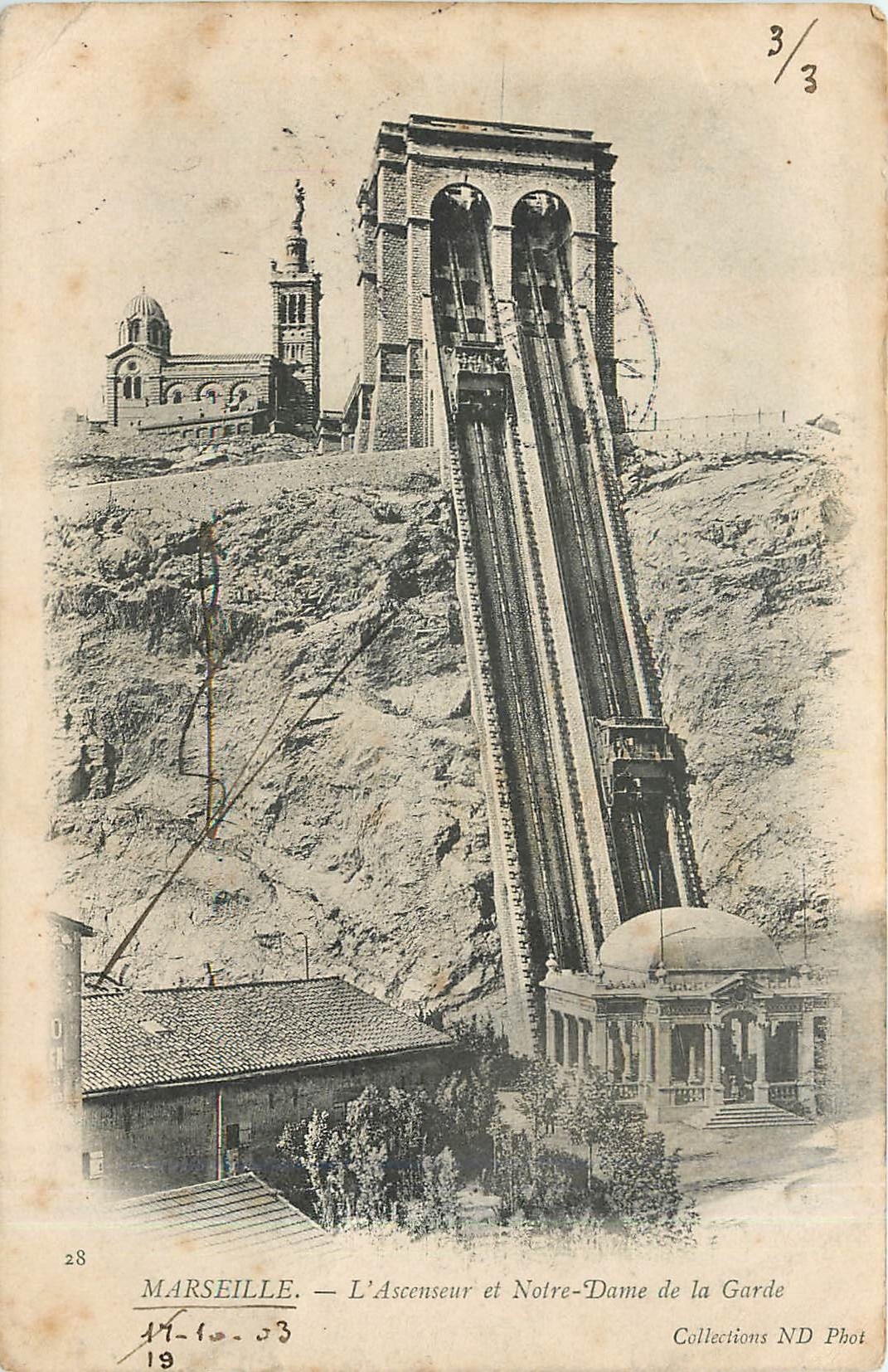 CPA Marseille l'ascenseur et Notre Dame de la Garde