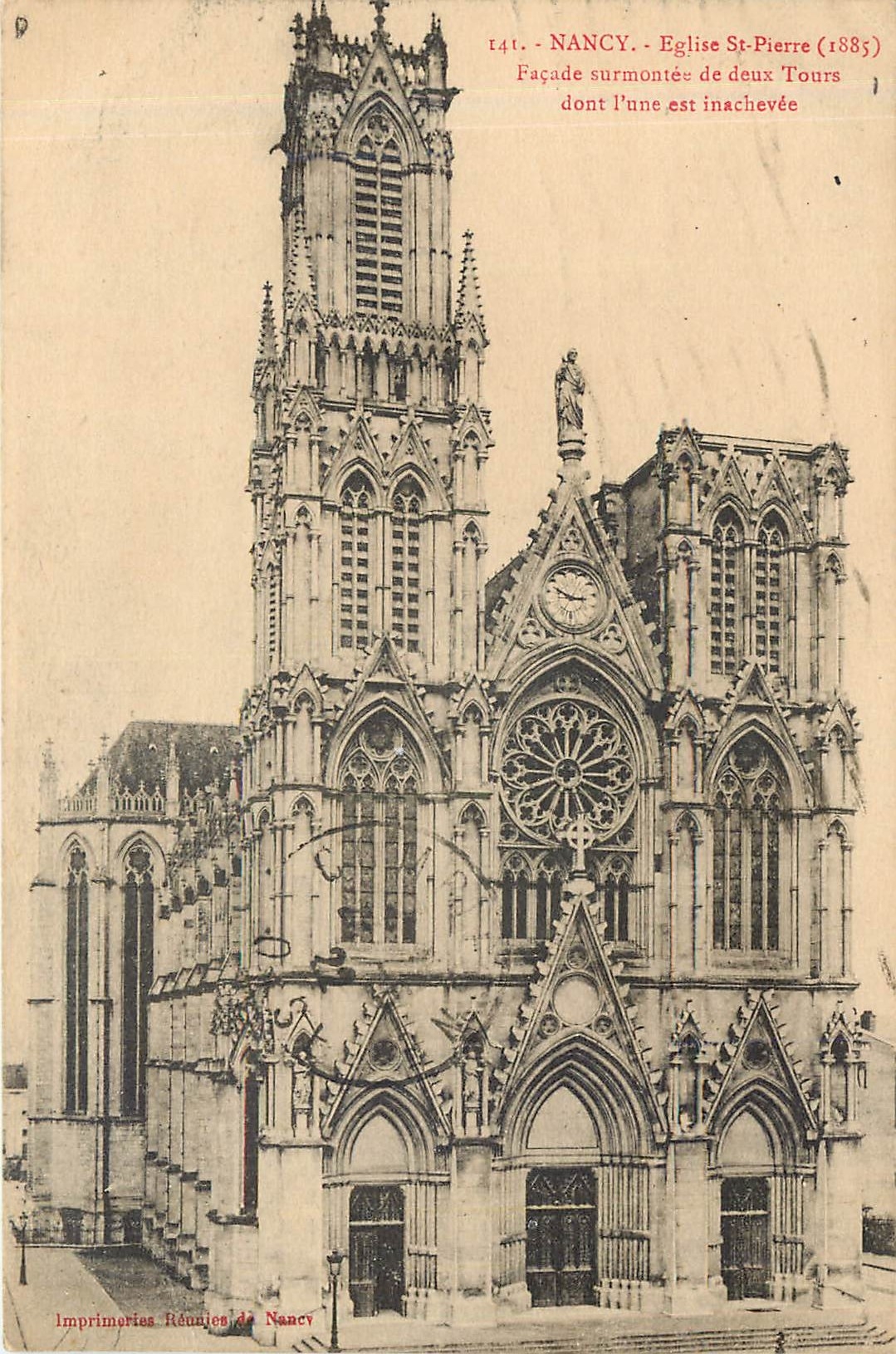 CPA Nancy eglise St Pierre 1885 facade surmontee de deux Tours dont l'une est inachevee