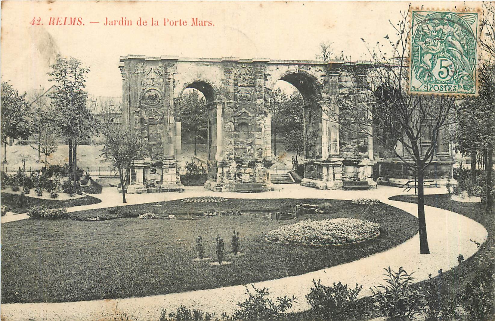 CPA Reims jardin de la porte Mars 
