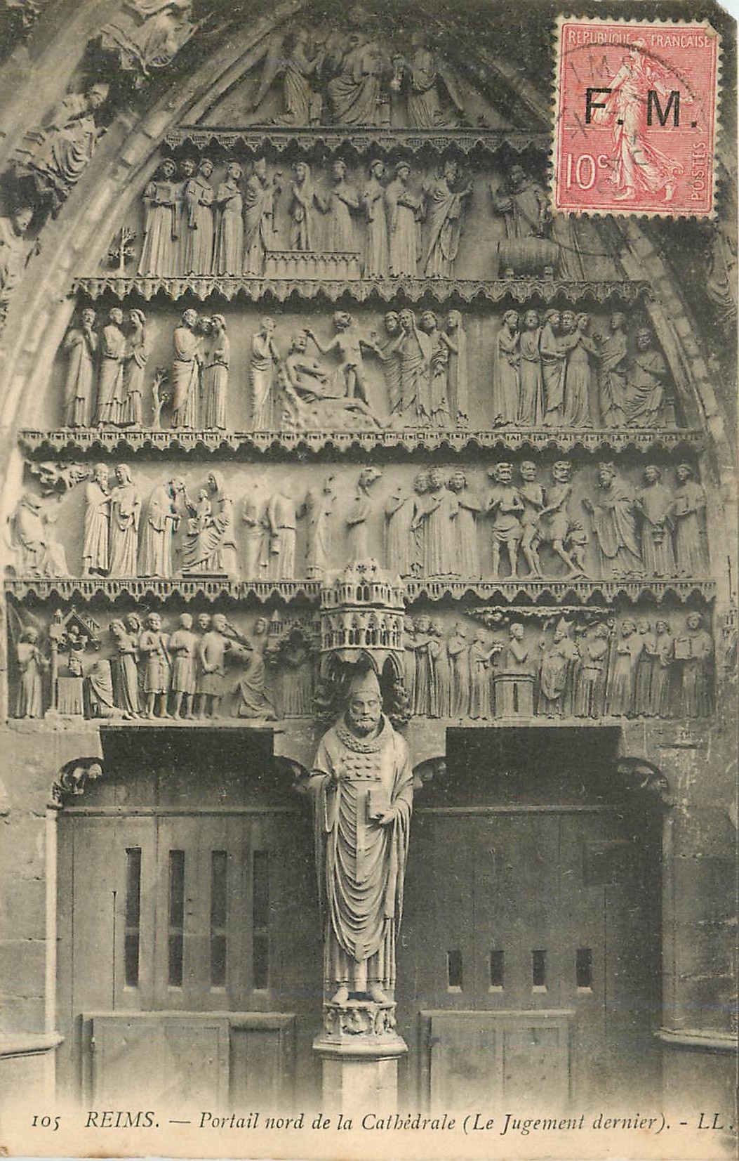 CPA Reims portail nord de la Cathedrale le jugement dernier 