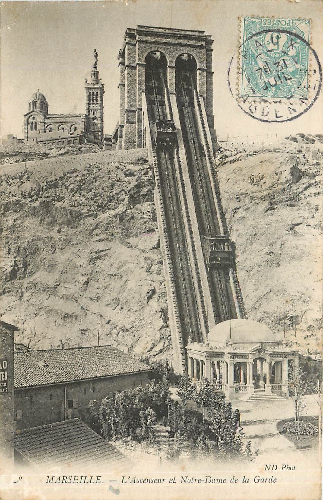 CPA Marseille l'Ascenseur et Notre Dame de la Garde