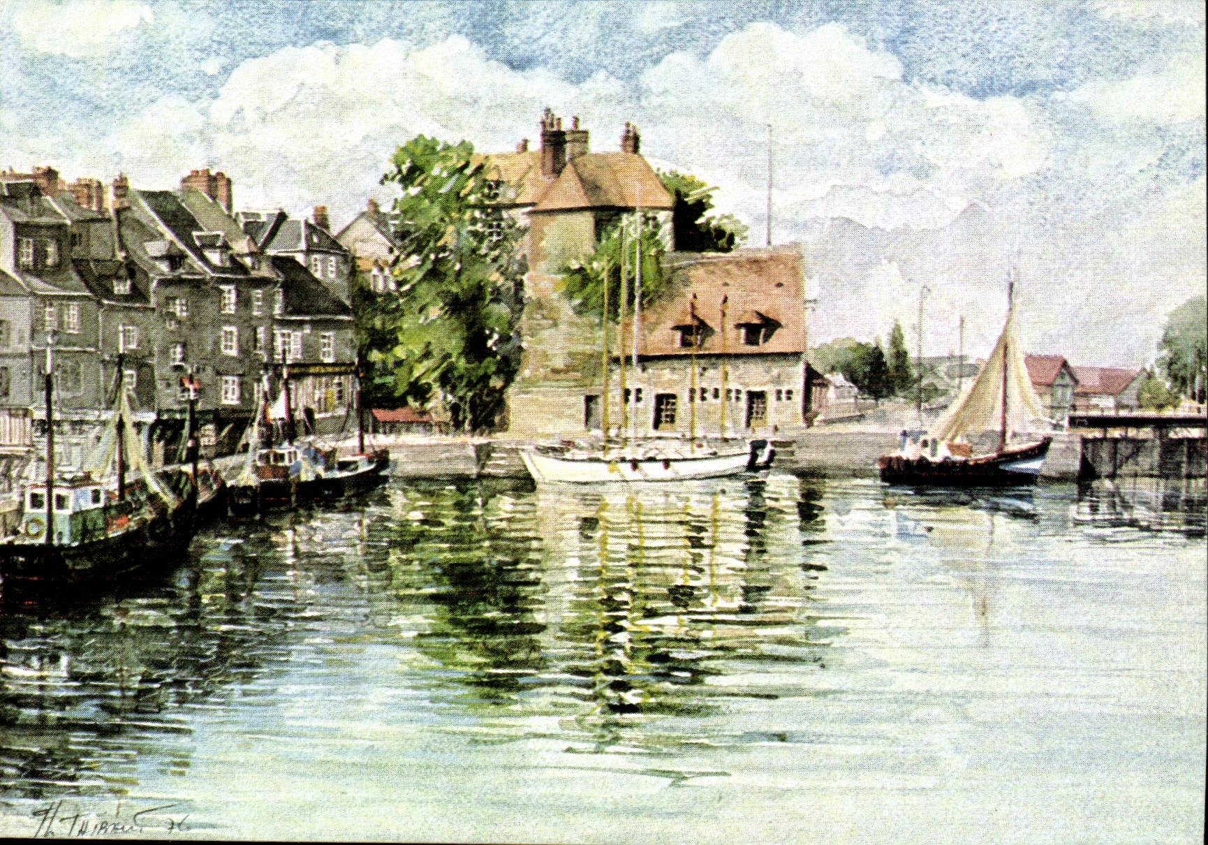 CPM Aquarelle de Jean Louis thibaut Le viexu bassin La lieutenance 1976