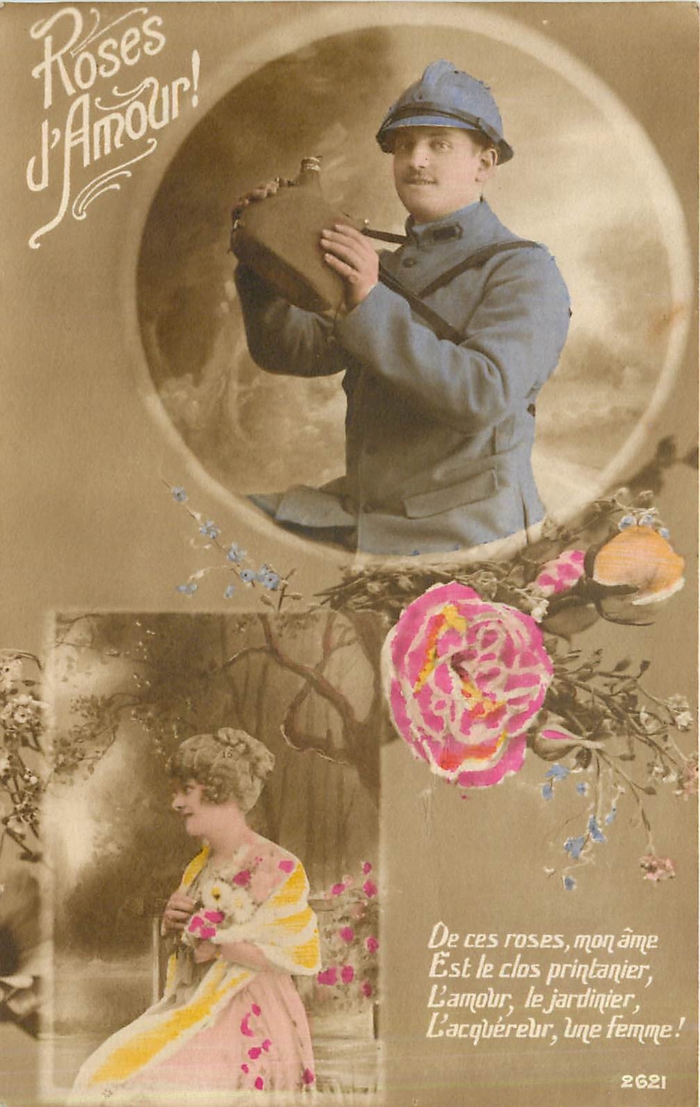 CPA Roses J'Amour Militaria