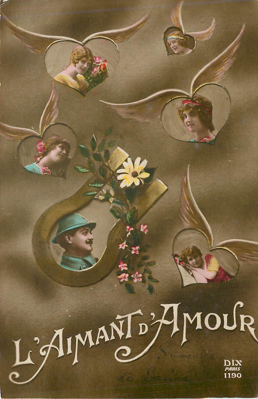 CPA L'Aimant d'Amour Fer a cheval Militaria