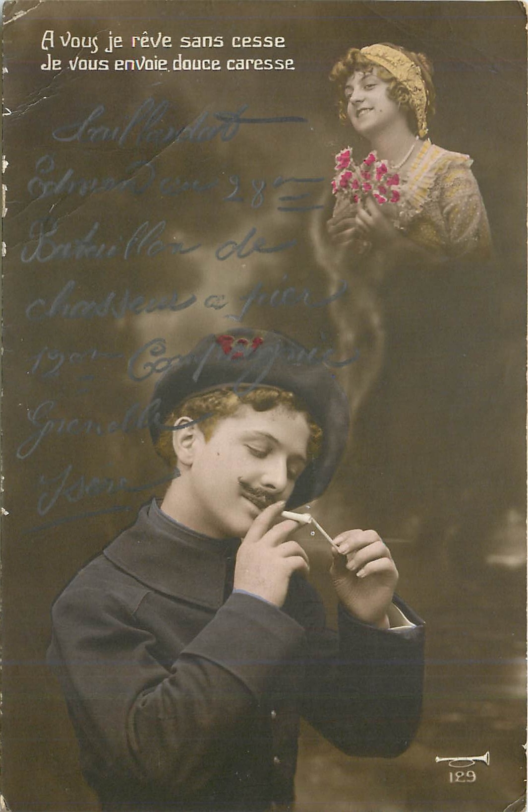 CPA A vous je reve sans cesse Je vous envoie douce caresse Militaria Cigarette Tabac