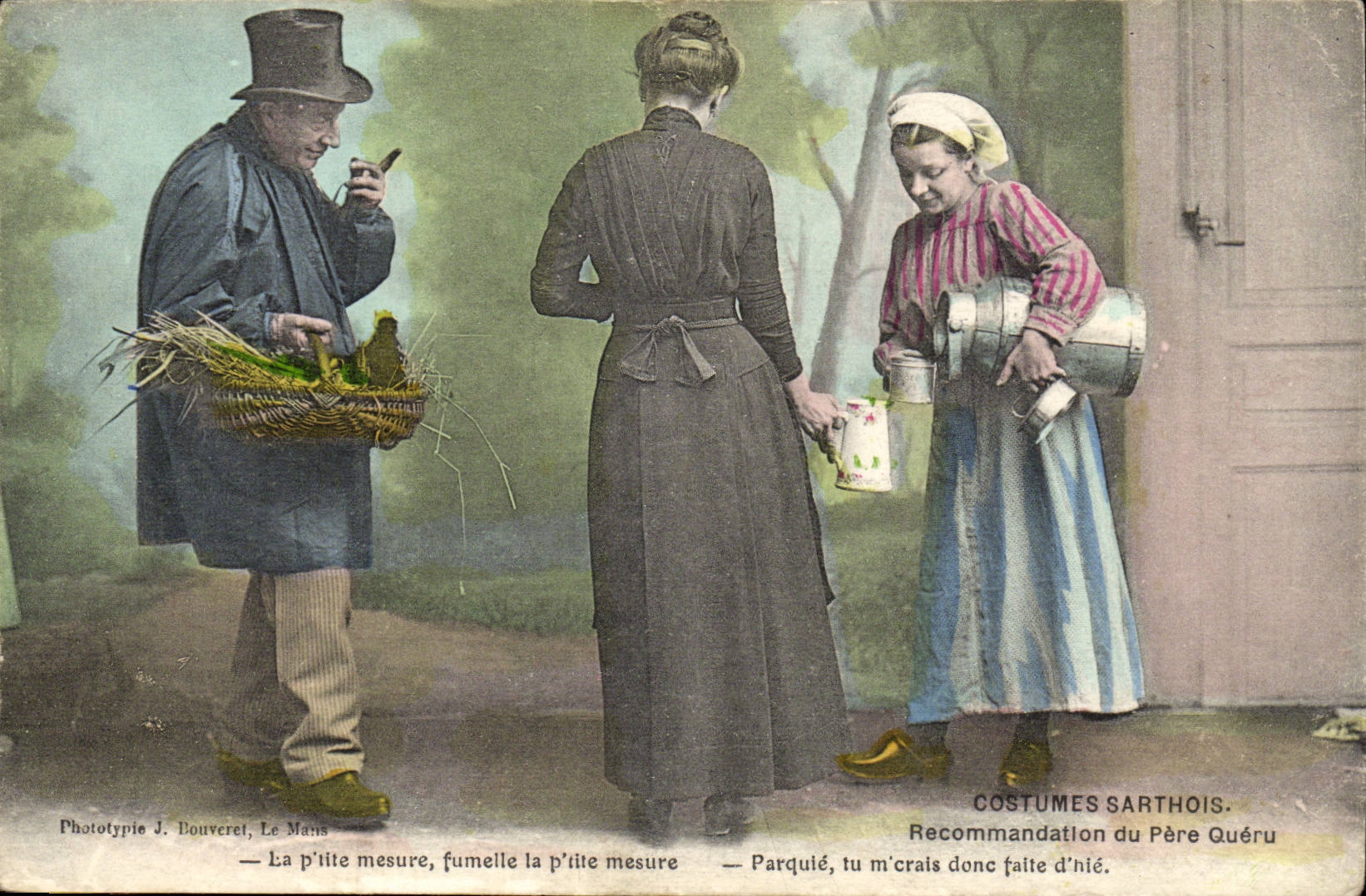 CPA Costumes sarthois Recommendation of the Queru father (folklore caps costume) TOP