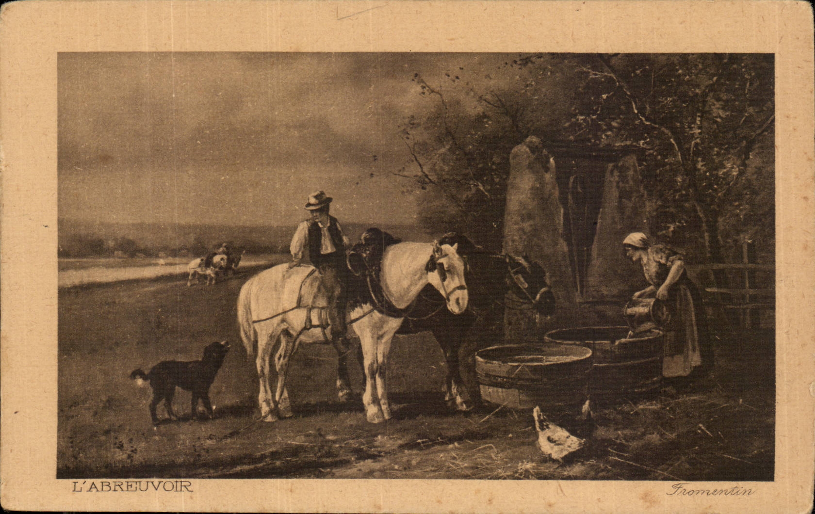 Feeding trough CPA Fromentin (horse)