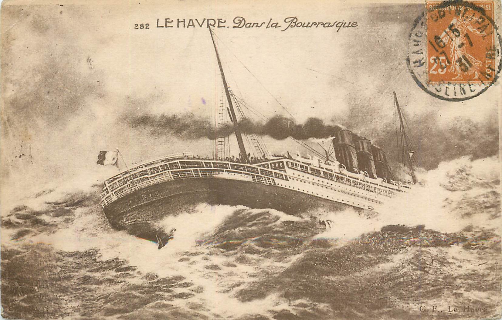 CPA Le Havre Dans la Bourrasque Bateau