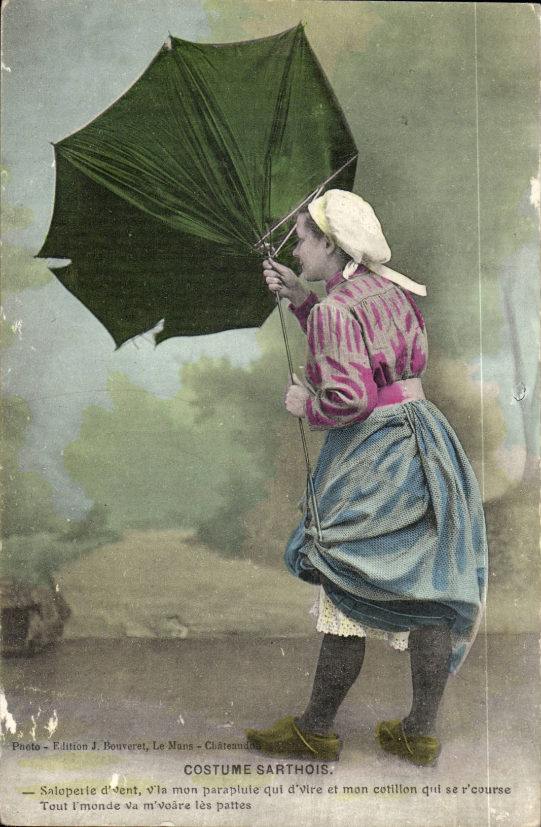 CPA Costume Folklore Sarthe-native Costume Filth v the my umbrella which D transfers