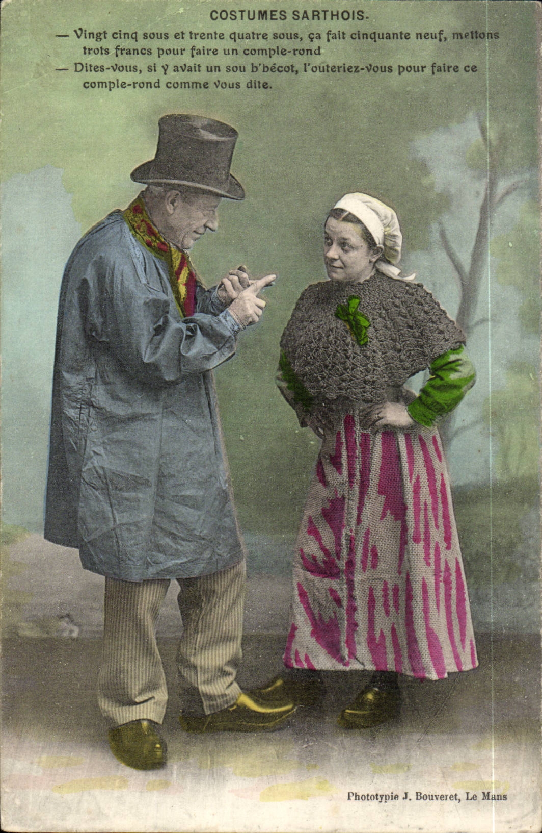 CPA Costume Folklore Sarthe-native Costumes Twenty five pennies