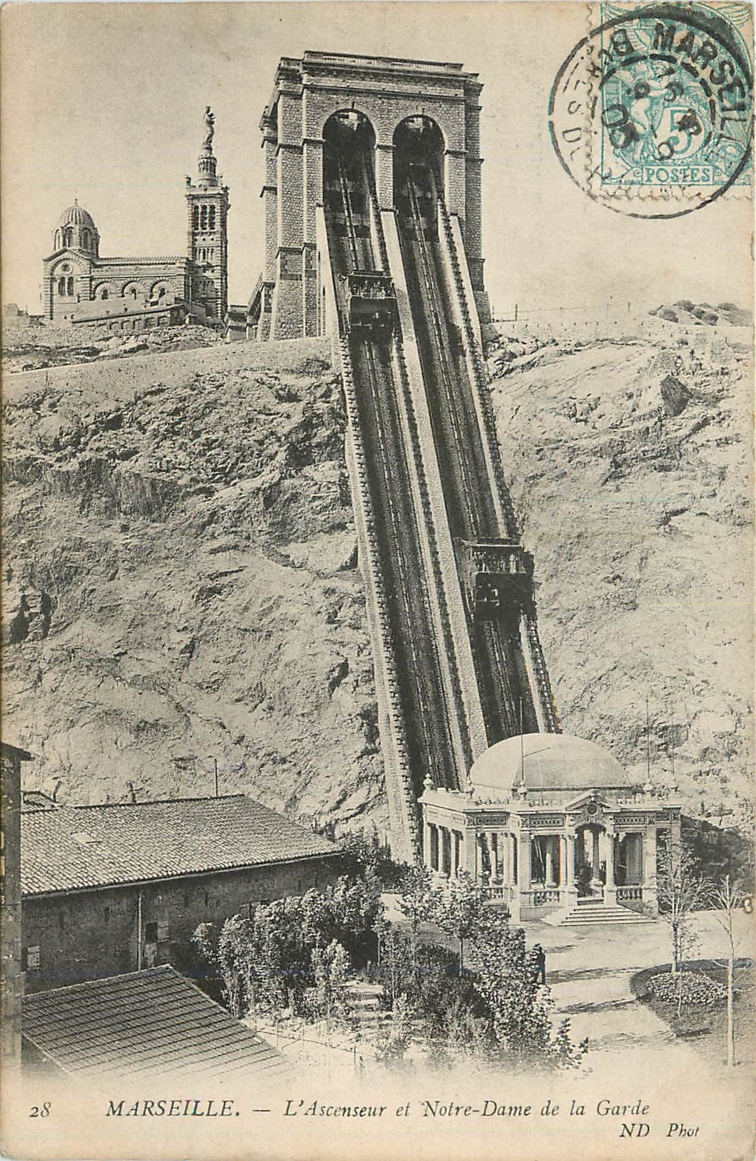 CPA MARSEILLE - L'Ascenseurs et Notre-Dame de la Garde