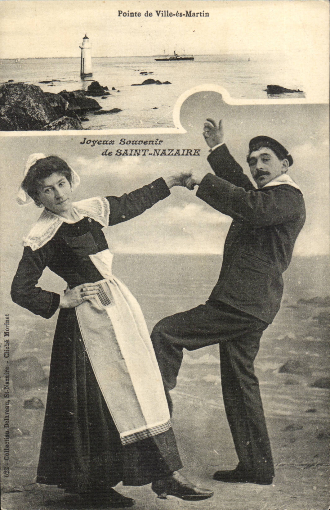 CPA Top of City be Martin Joyeux memory of Saint Nazaire (folklore costume headlight lighthouse)