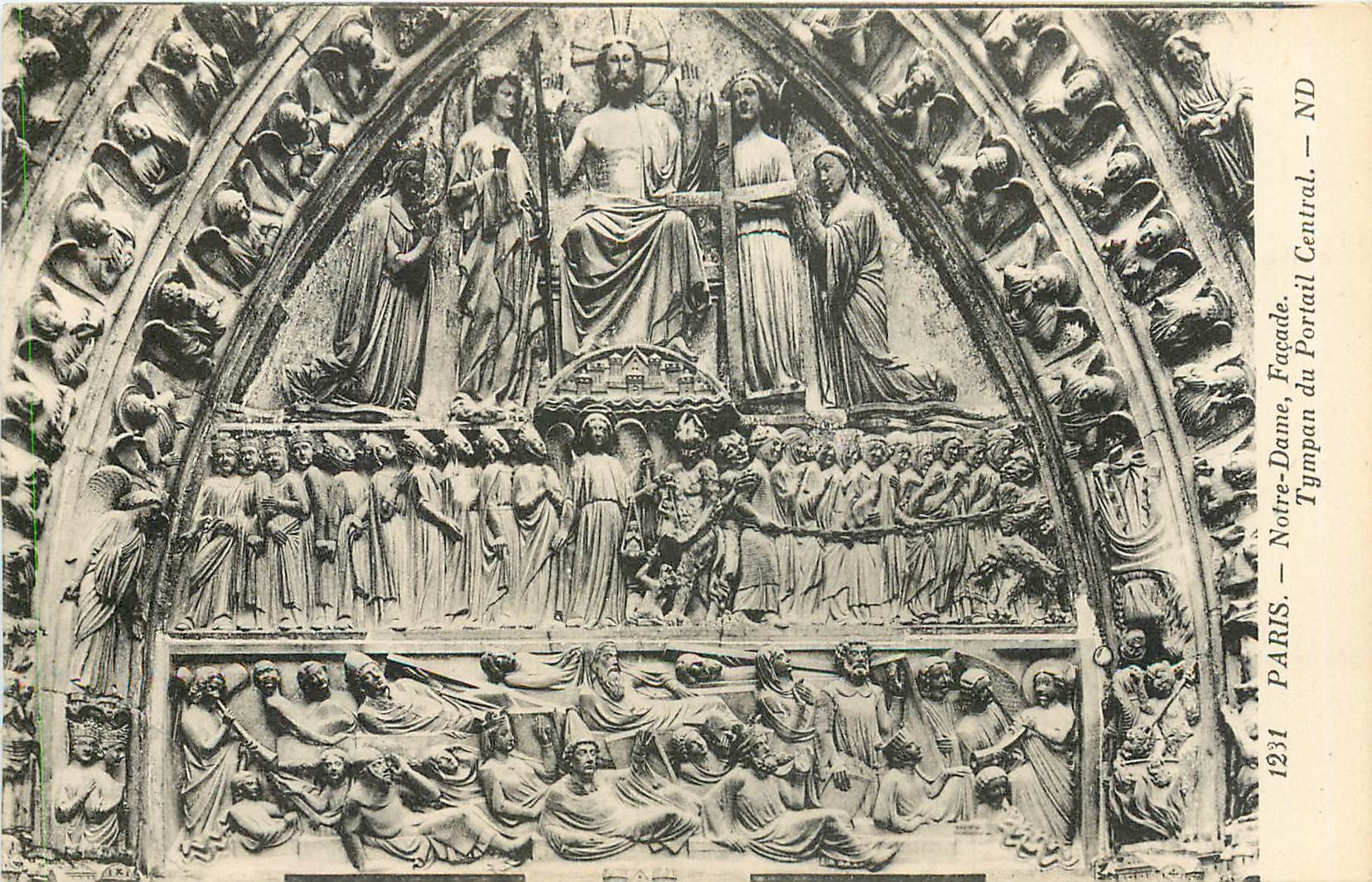 CPA Paris Notre Dame Facade Tympan du Portail Central