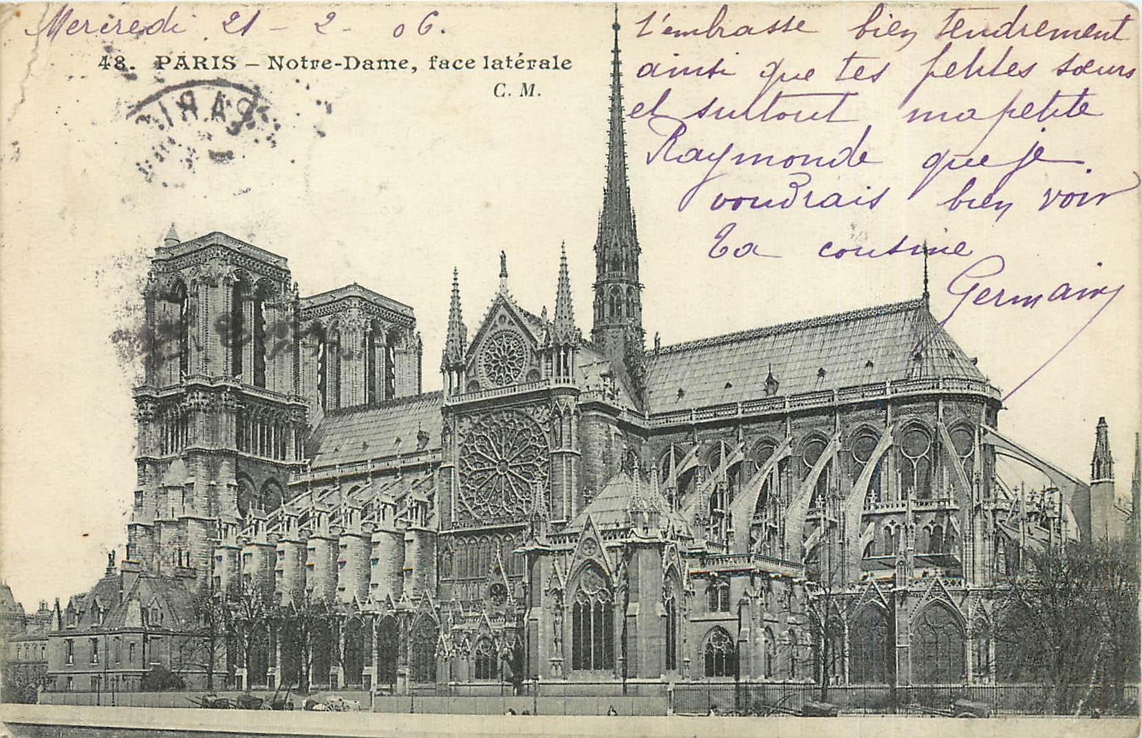 CPA Paris Notre Dame face laterale 