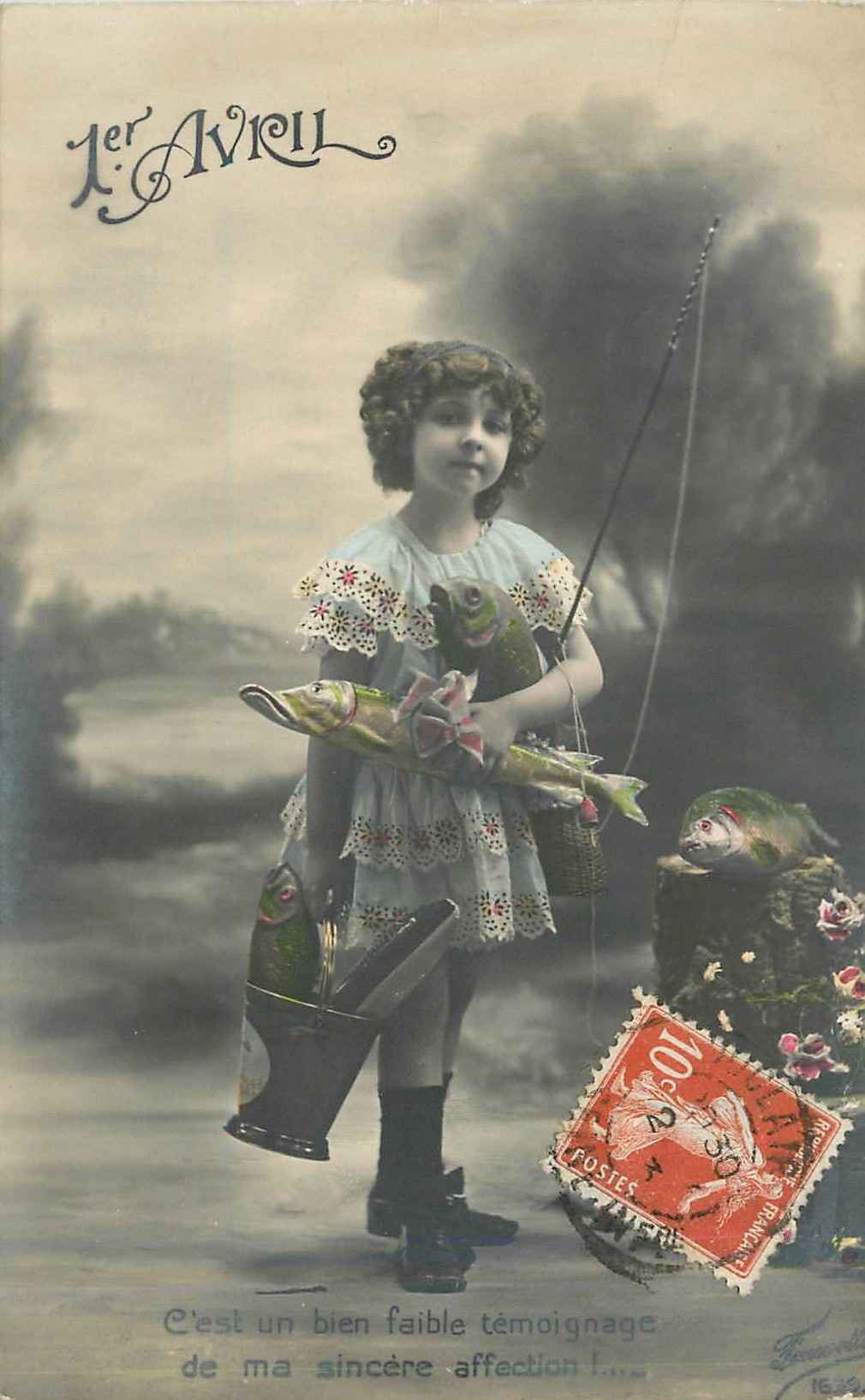 CPA VŒUX Enfant Peche Pecheur