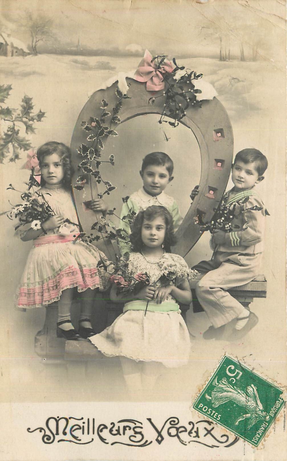 CPA VŒUX Enfants Fer a cheval