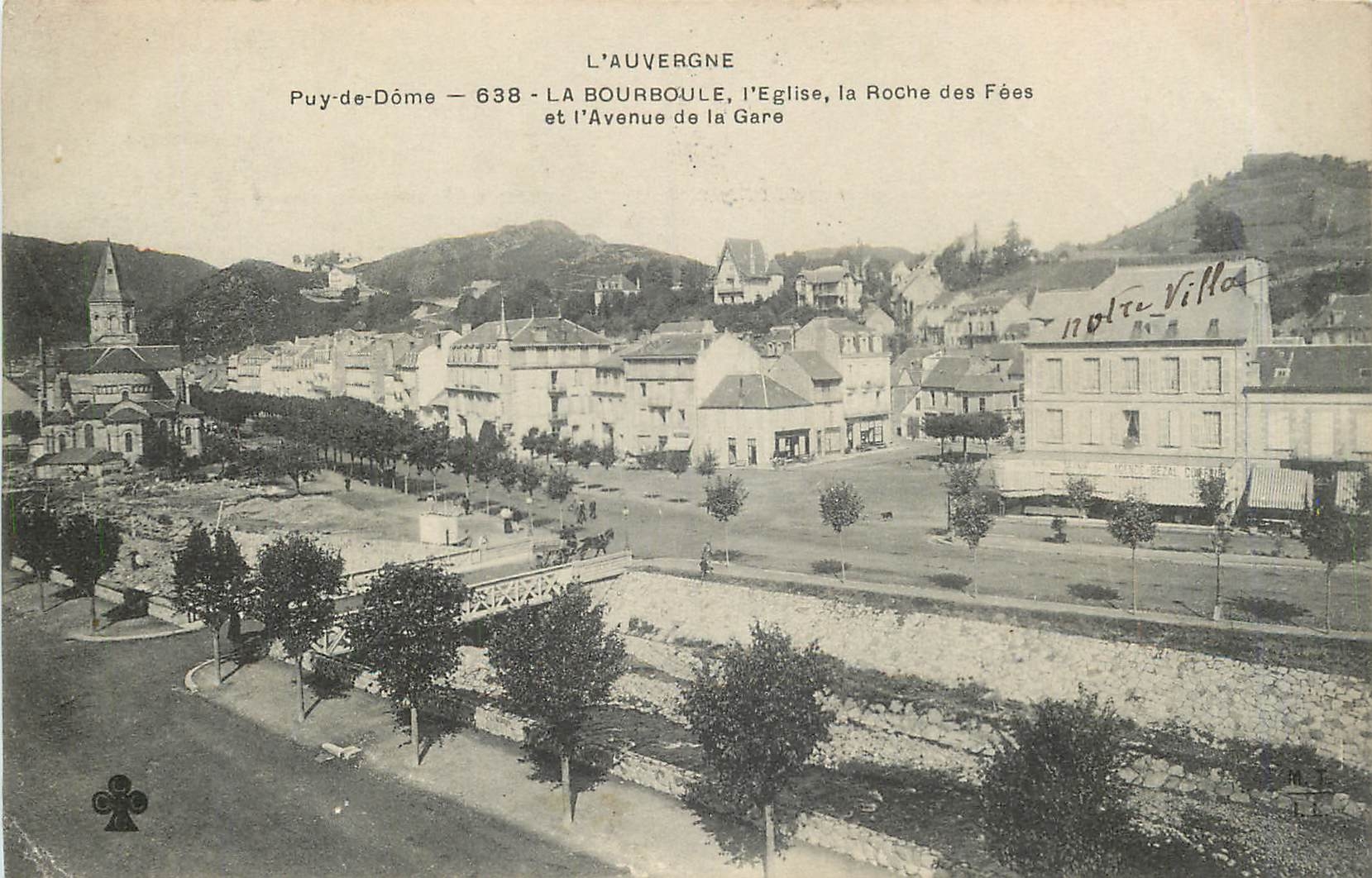 CPA L'auvergne la bourboule l'Eglise la roche des fees et l'Avenue de la gare