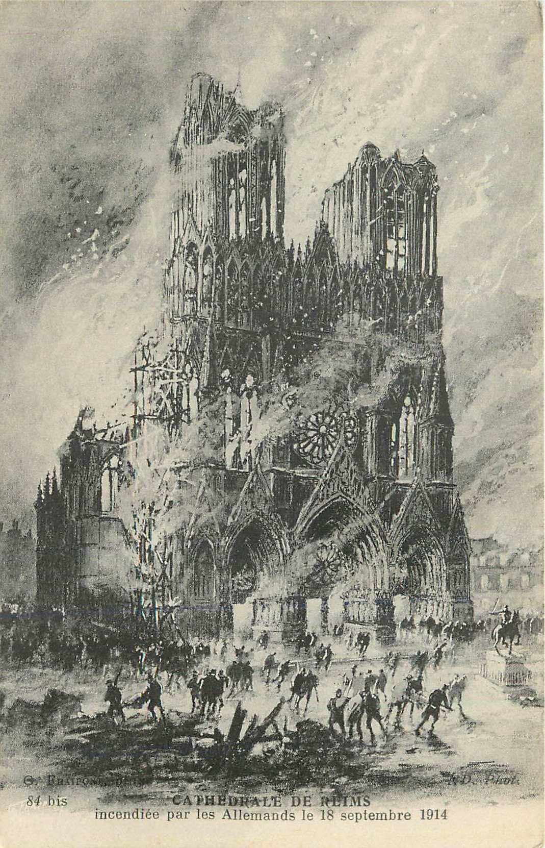 CPA cathedrale de reims Militaria