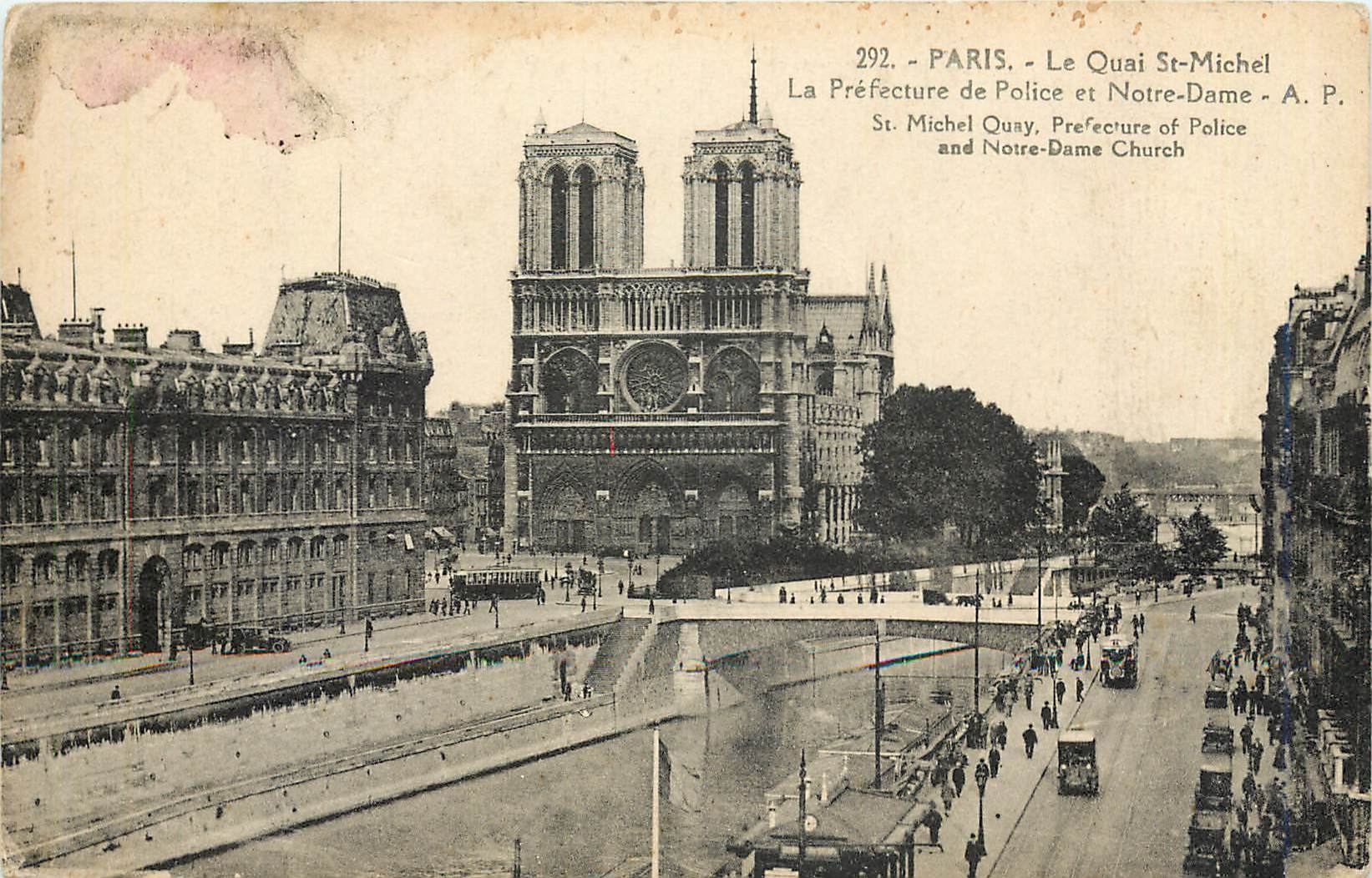 CPA Paris Le Quai St Michel La Prefecture de Police et Notre Dame