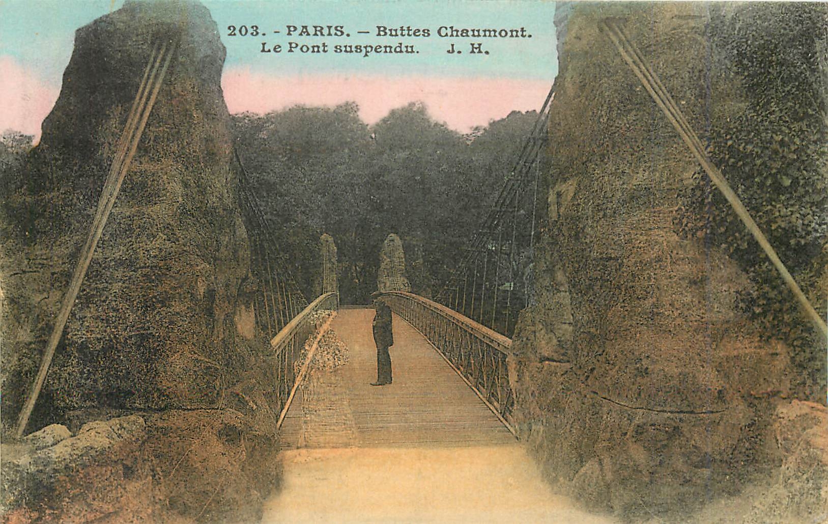 CPA Paris Buttes Chaumont Le Pont suspendu