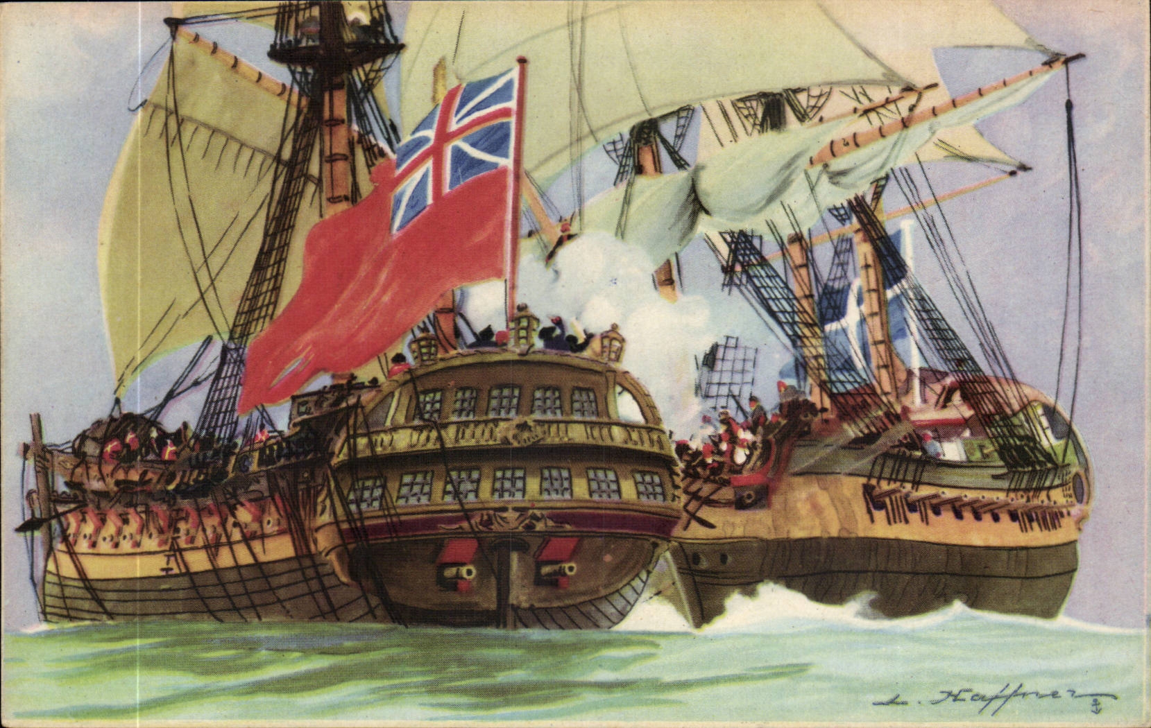 Illustrateur Bateau Boat CPA has L boarding Corsaire Haffner